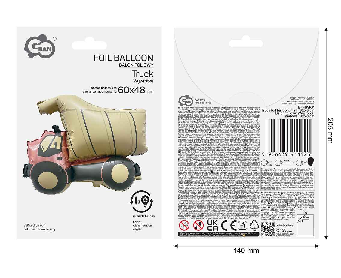 Balon foliowy Wywrotka, matowa, 60x48 cm
